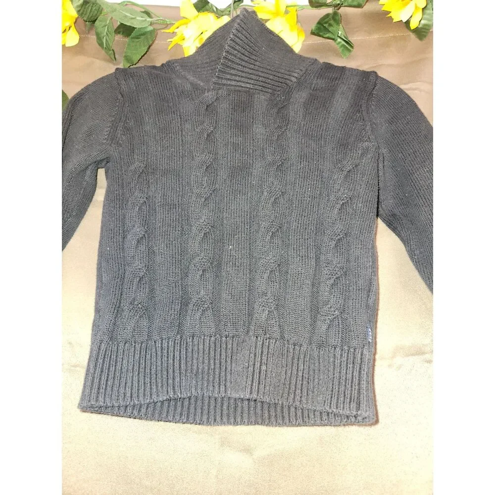 GAP Kids XS (4/5) Black Cable Knit Shawl Collar Pullover Sweater Long Sleeve